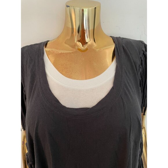 Free People Western Boho Style Y2K Women's Fringe Sleeve Black Top Size M - Picture 4 of 10